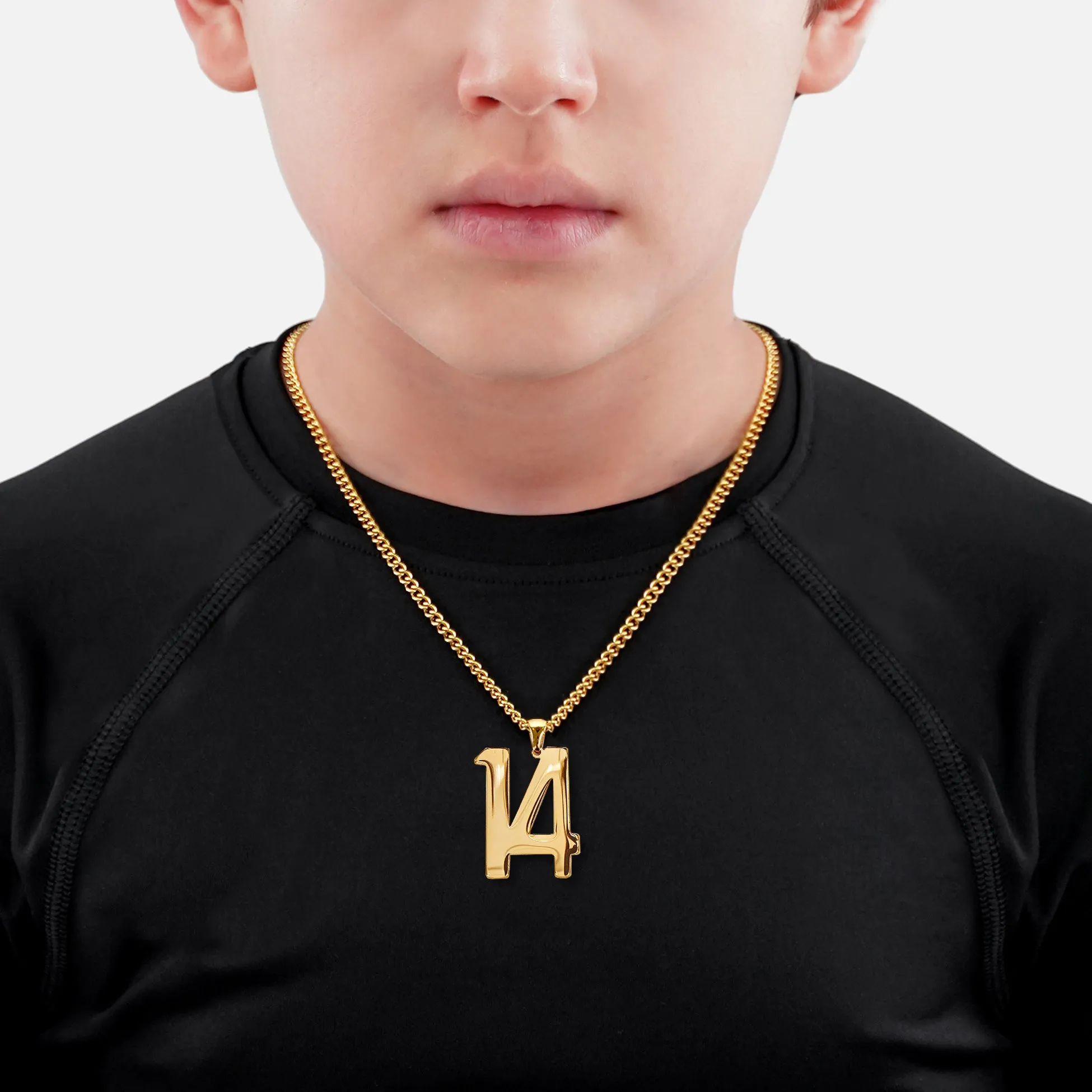 14 Number Pendant with Chain Kids Necklace - Gold Plated Stainless Steel