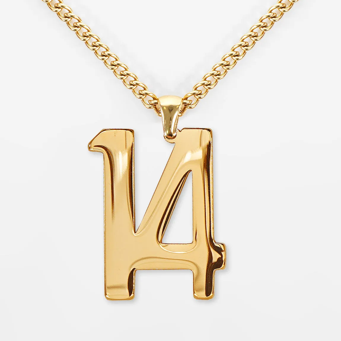 14 Number Pendant with Chain Kids Necklace - Gold Plated Stainless Steel