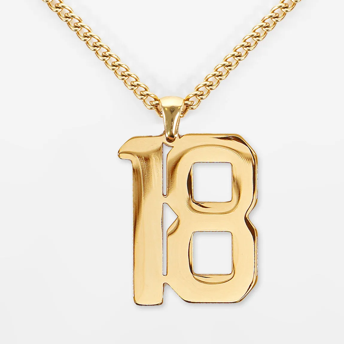 18 Number Pendant with Chain Kids Necklace - Gold Plated Stainless Steel