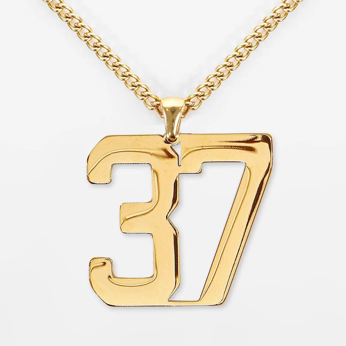 37 Number Pendant with Chain Necklace - Gold Plated Stainless Steel