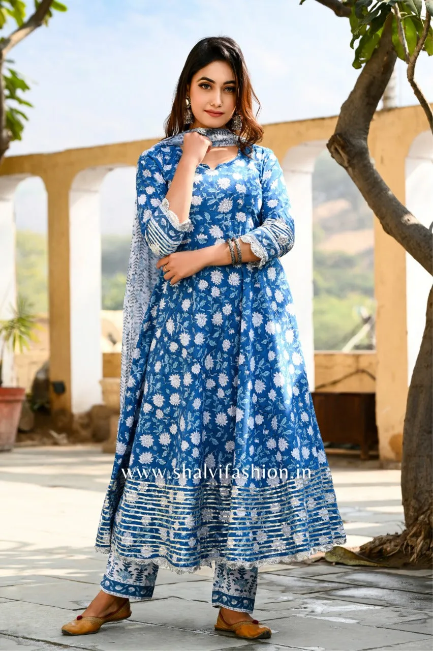 Blue Magic Hand Block Print Anarkali suit Set (CSS35CH)