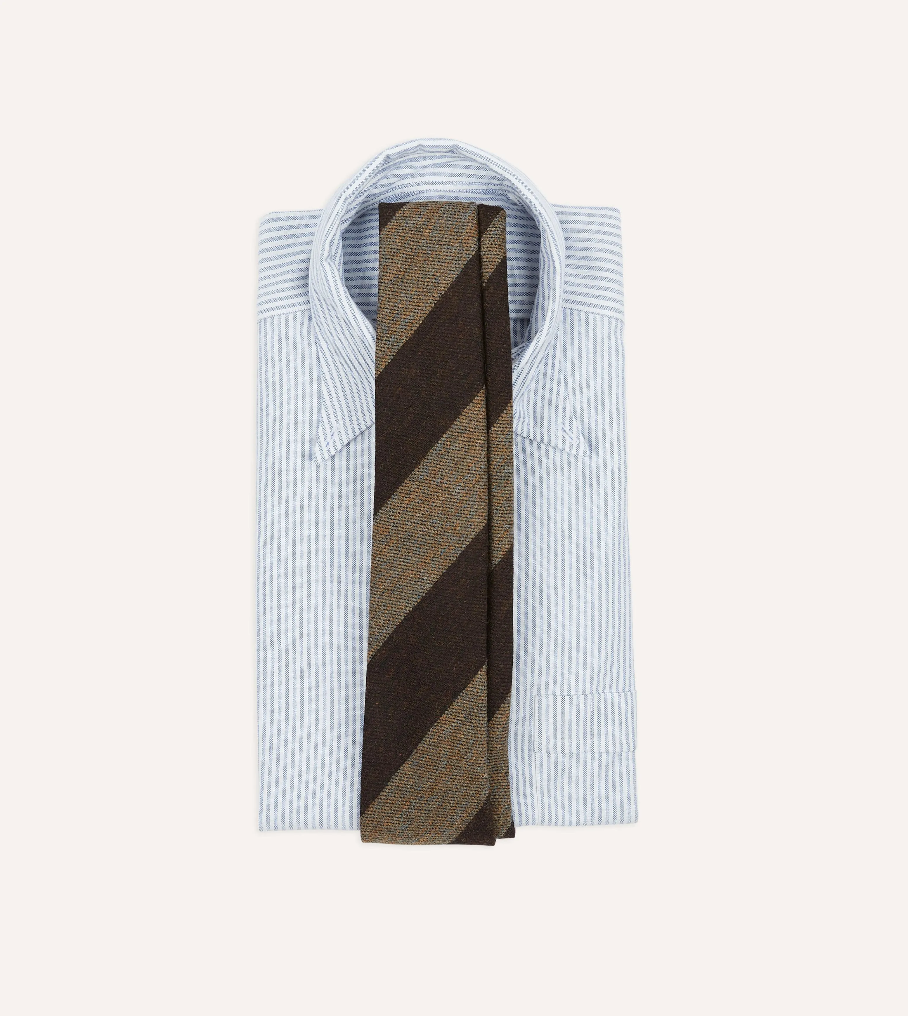 Brown and Ecru Block Stripe Hand Rolled Wool Tie