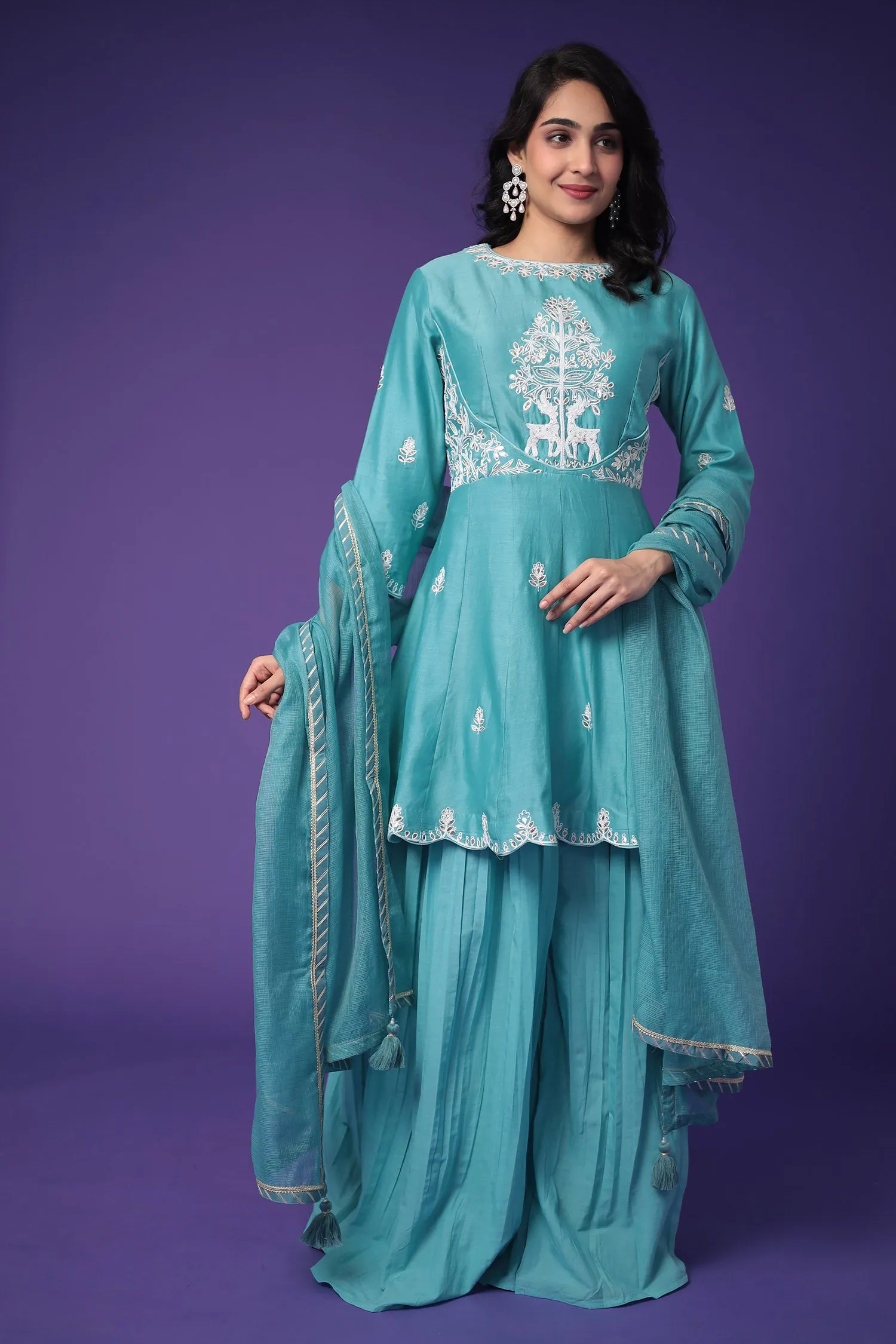 Chanderi Peplum Silk Suit with Embroidered work