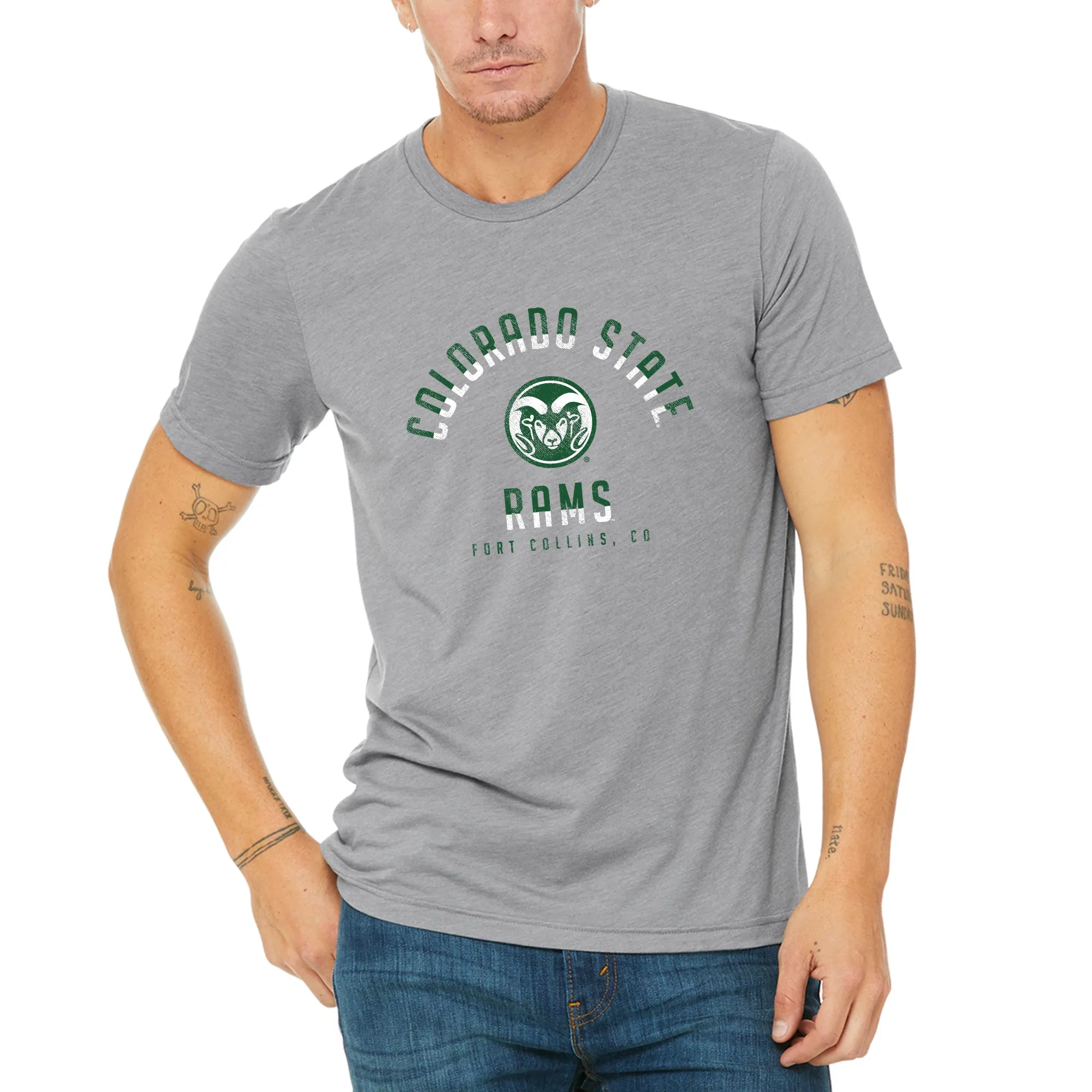 Colorado State University Rams Division Arch Canvas Triblend Short Sleeve T Shirt - Athletic Grey