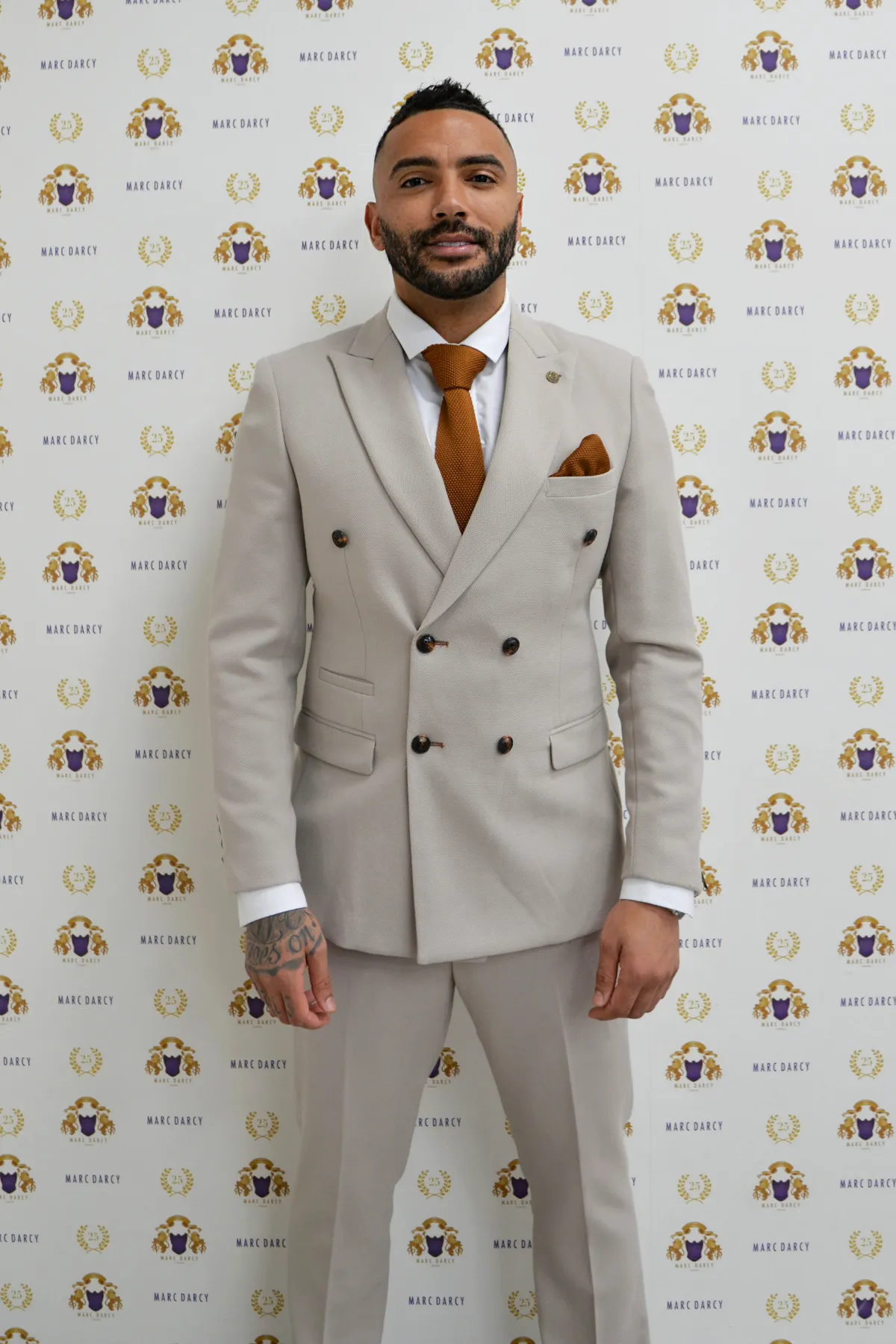 Leicester City Premier League Winner Danny Simpson in HM5 Stone Double-Breasted Suit