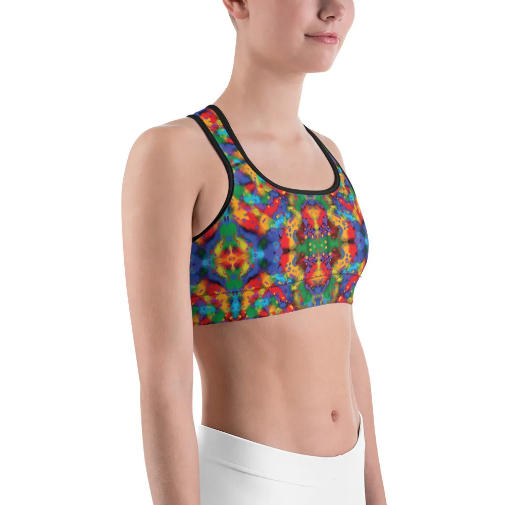 Painted Rainbow Kaleidoscope Sports Bra for women, Workout Bra, Athletic Bras