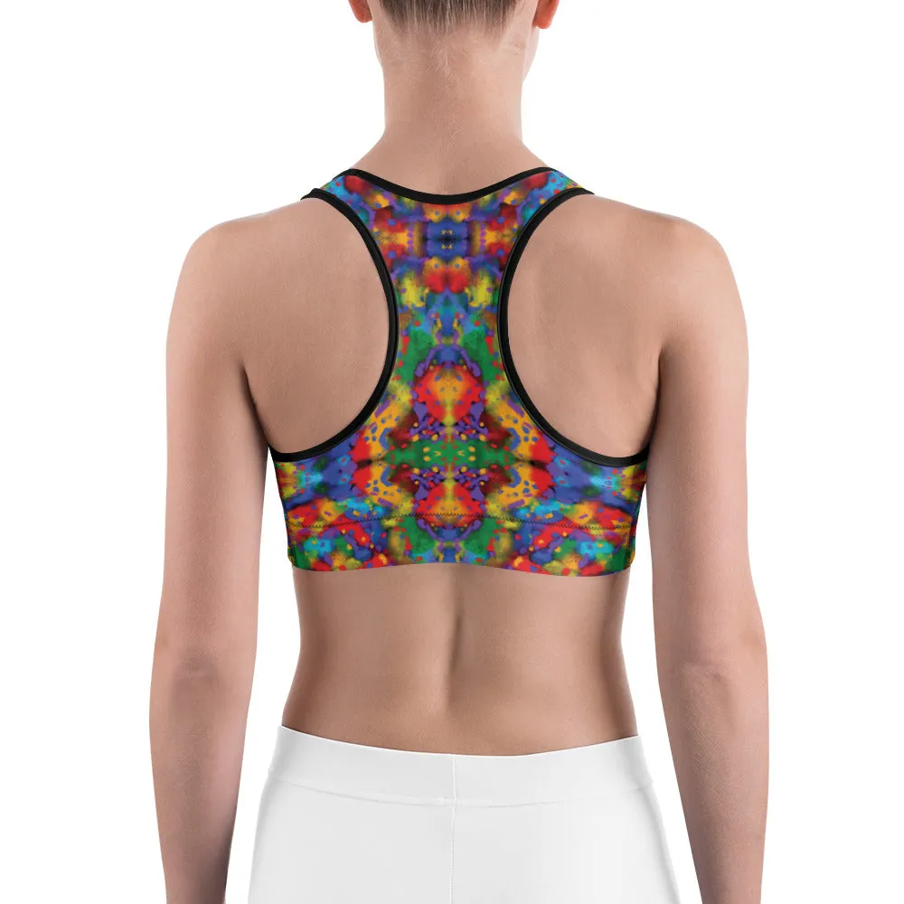 Painted Rainbow Kaleidoscope Sports Bra for women, Workout Bra, Athletic Bras