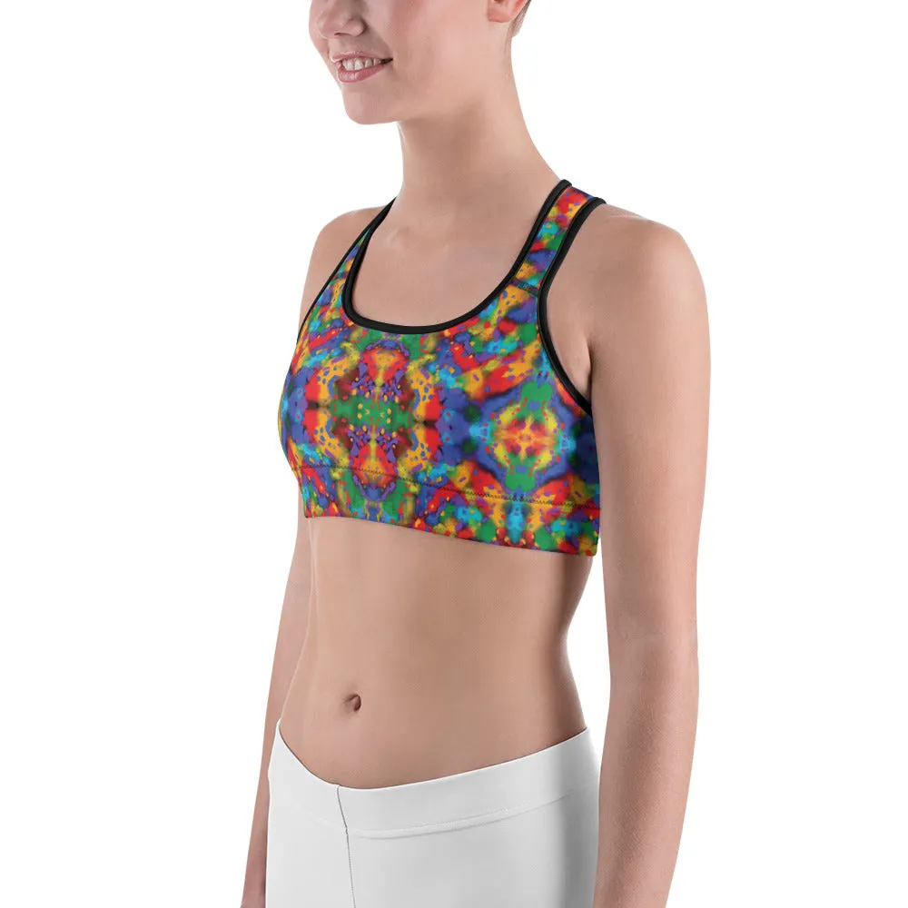 Painted Rainbow Kaleidoscope Sports Bra for women, Workout Bra, Athletic Bras