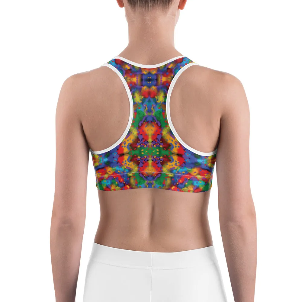 Painted Rainbow Kaleidoscope Sports Bra for women, Workout Bra, Athletic Bras