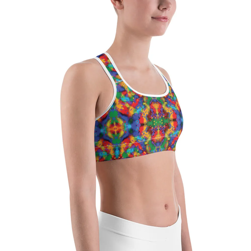 Painted Rainbow Kaleidoscope Sports Bra for women, Workout Bra, Athletic Bras