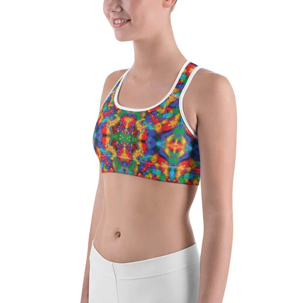 Painted Rainbow Kaleidoscope Sports Bra for women, Workout Bra, Athletic Bras