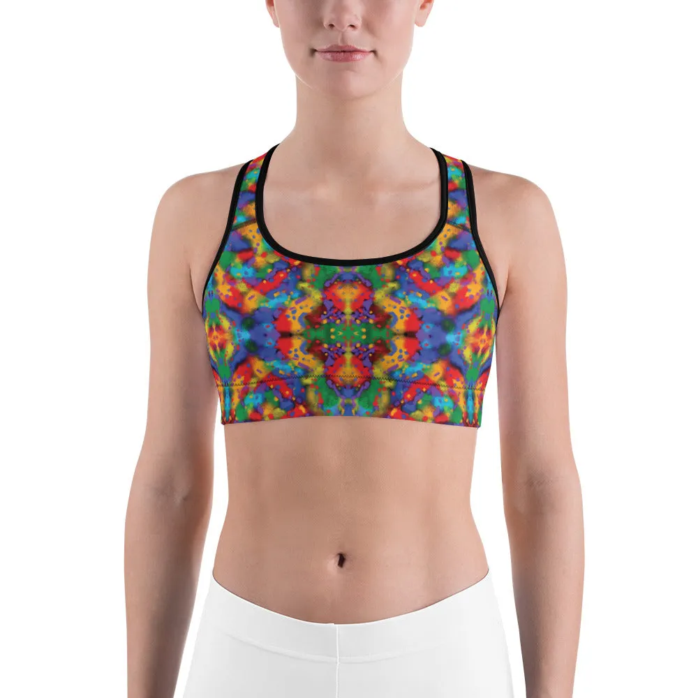 Painted Rainbow Kaleidoscope Sports Bra for women, Workout Bra, Athletic Bras