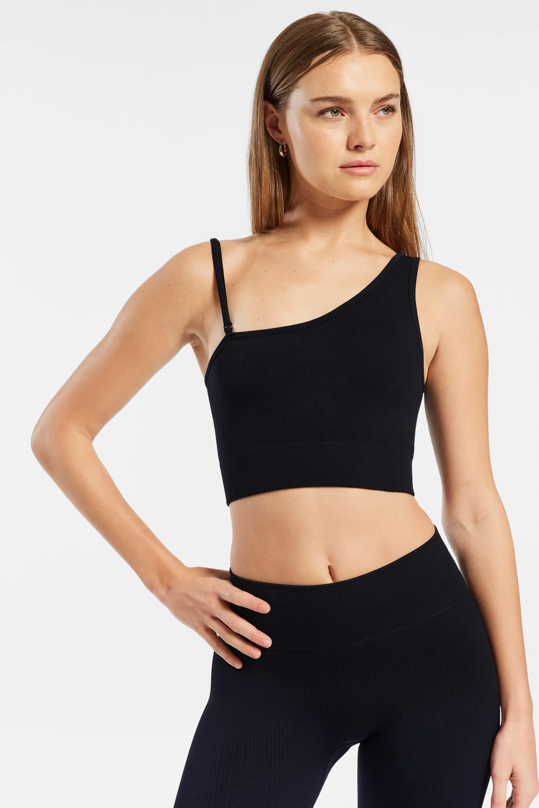 Ribbed Seamless Long Beach Bra - Caviar