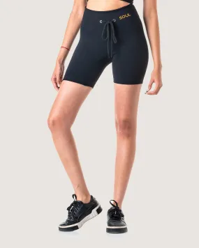 RIBBED STATEMENT BIKER SHORTS - BLACK