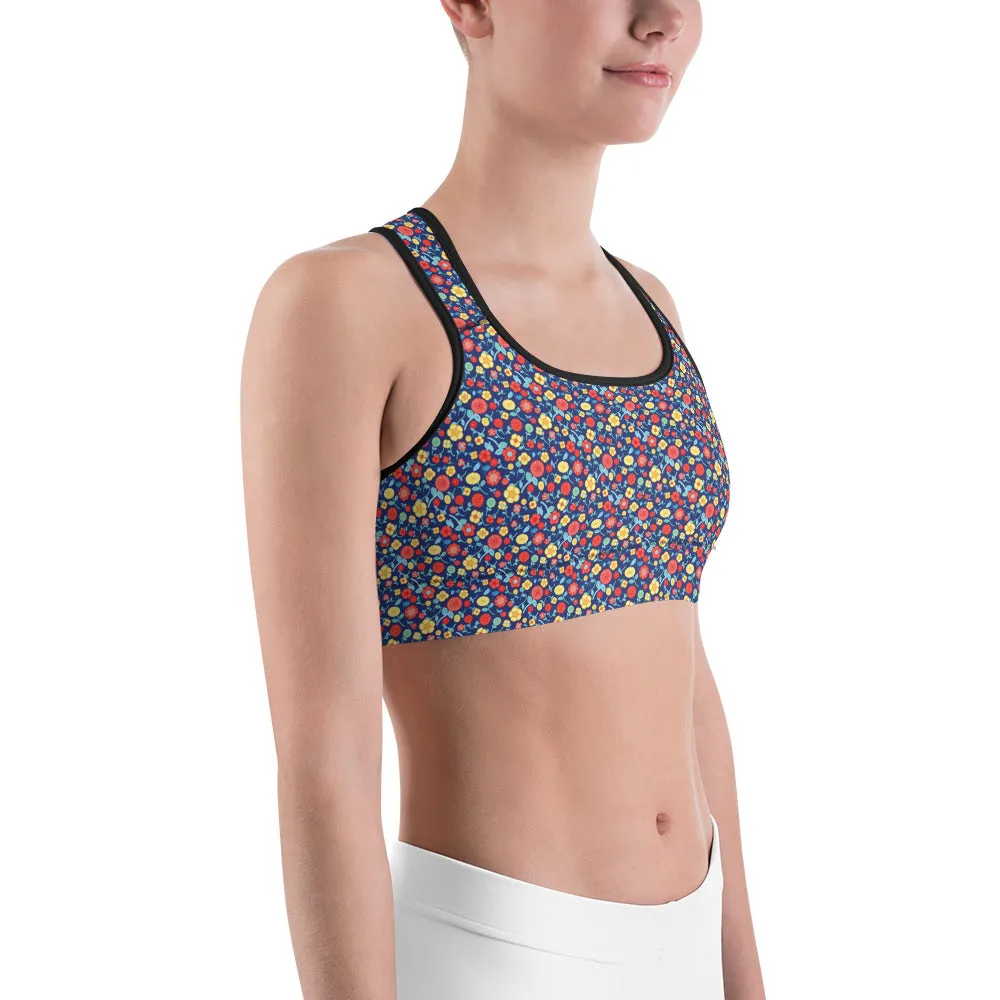 Spring Floral Royal Sports Bra for women, Workout Bra, Athletic Bras