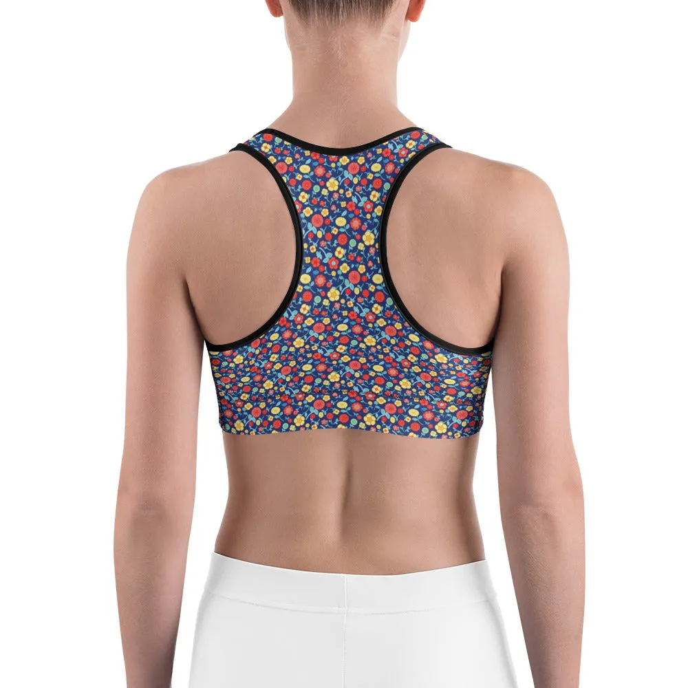 Spring Floral Royal Sports Bra for women, Workout Bra, Athletic Bras