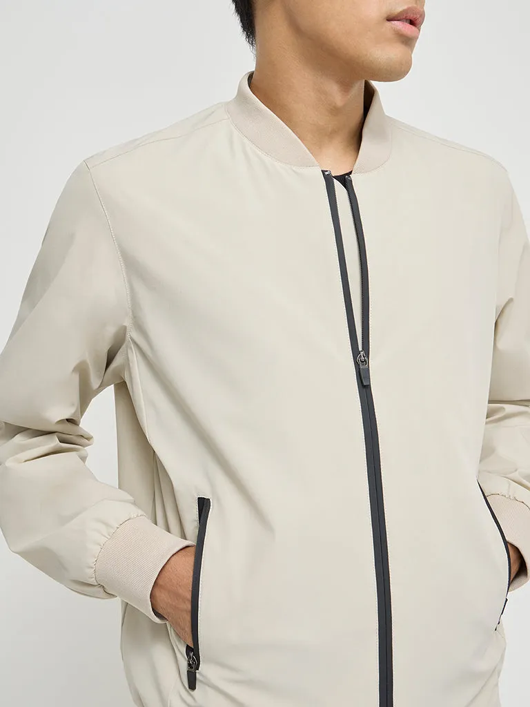 Studiofit Beige Solid Relaxed-Fit Jacket