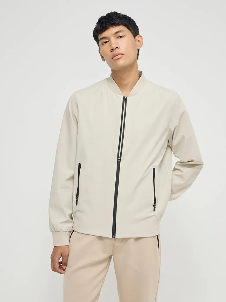 Studiofit Beige Solid Relaxed-Fit Jacket