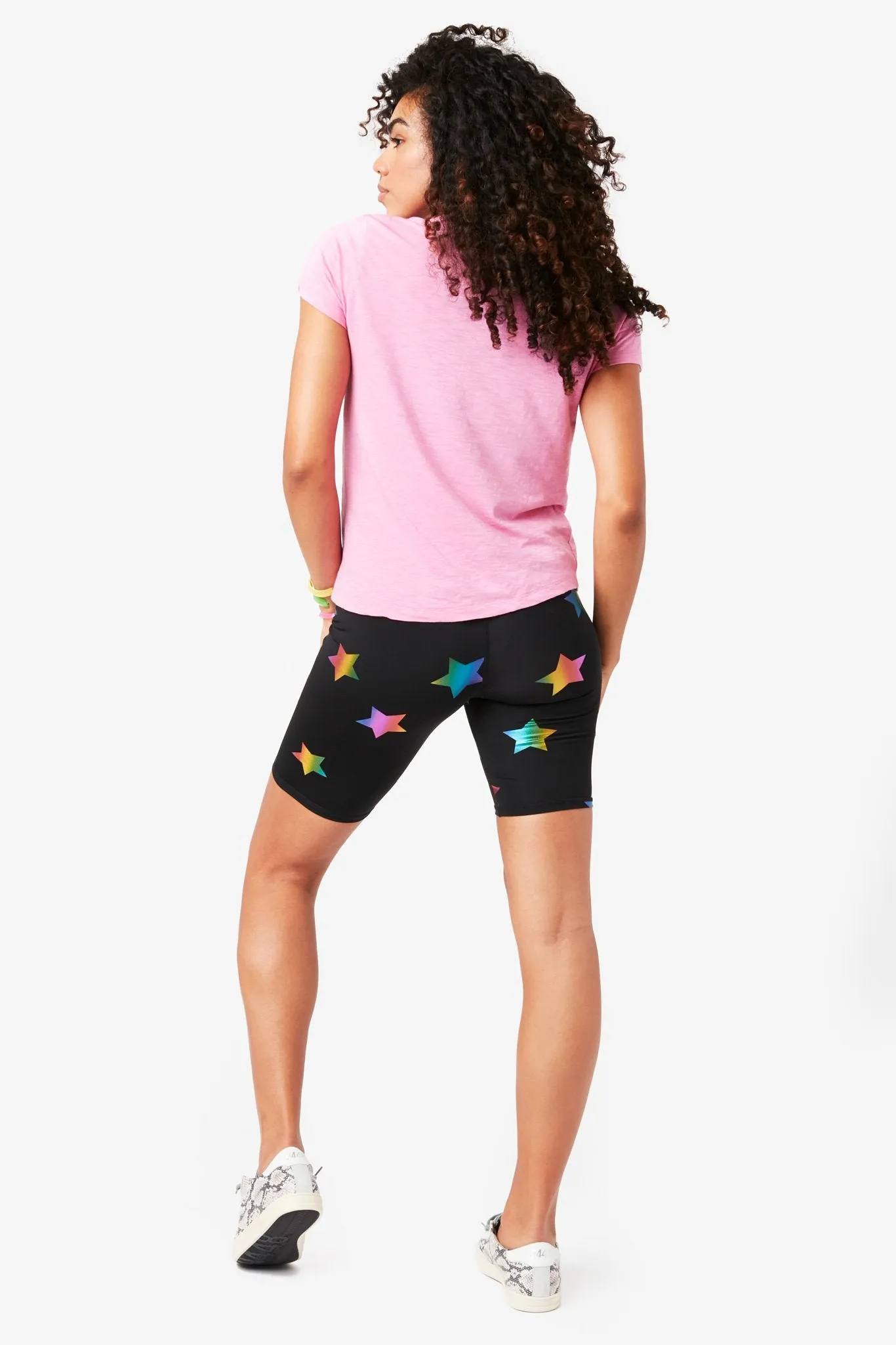 UpLift Bike Shorts in Black Rainbow Star Foil